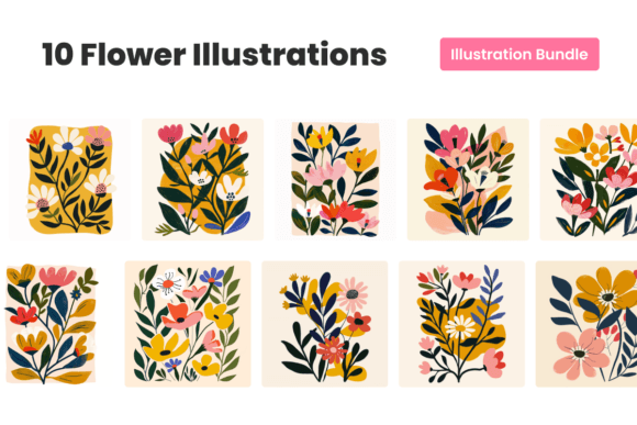 Download 10 Flower Illustrations Art Print Bundle - Flower illustrations Collection