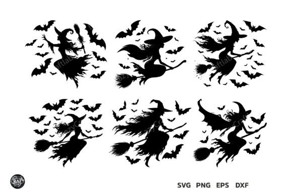 Download Witch Flying with Bats Silhouette Design - Premium Bundle