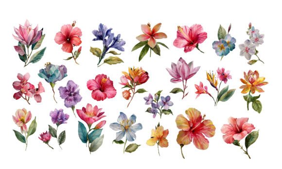 Download Watercolor Flower Illustrations Set - Flower illustrations Collection