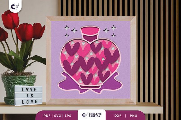 Download Potion Bottle Heart Shape 3D Shadow Box - Shape Collection
