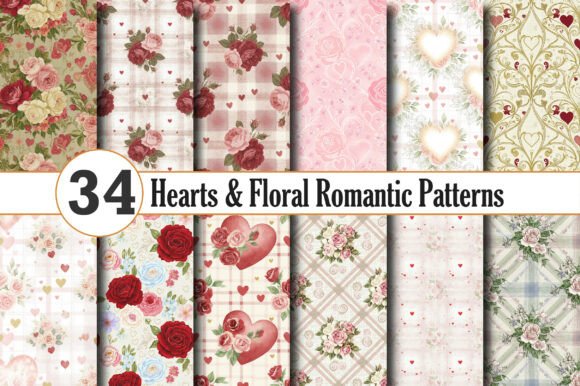 Download Hearts &amp; Floral Romantic Patterns - Heart Collection