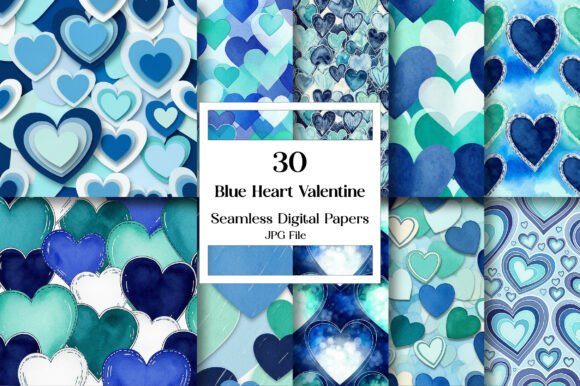 Download Blue Heart Valentine Digital Paper Pack - Heart Collection