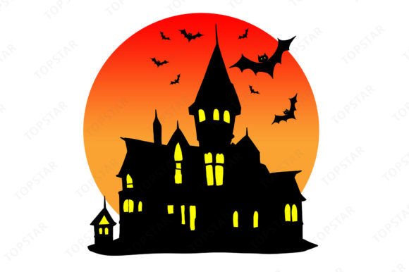 Download Spooky Mansion House and Bats Silhouette - Bats silhouette Collection